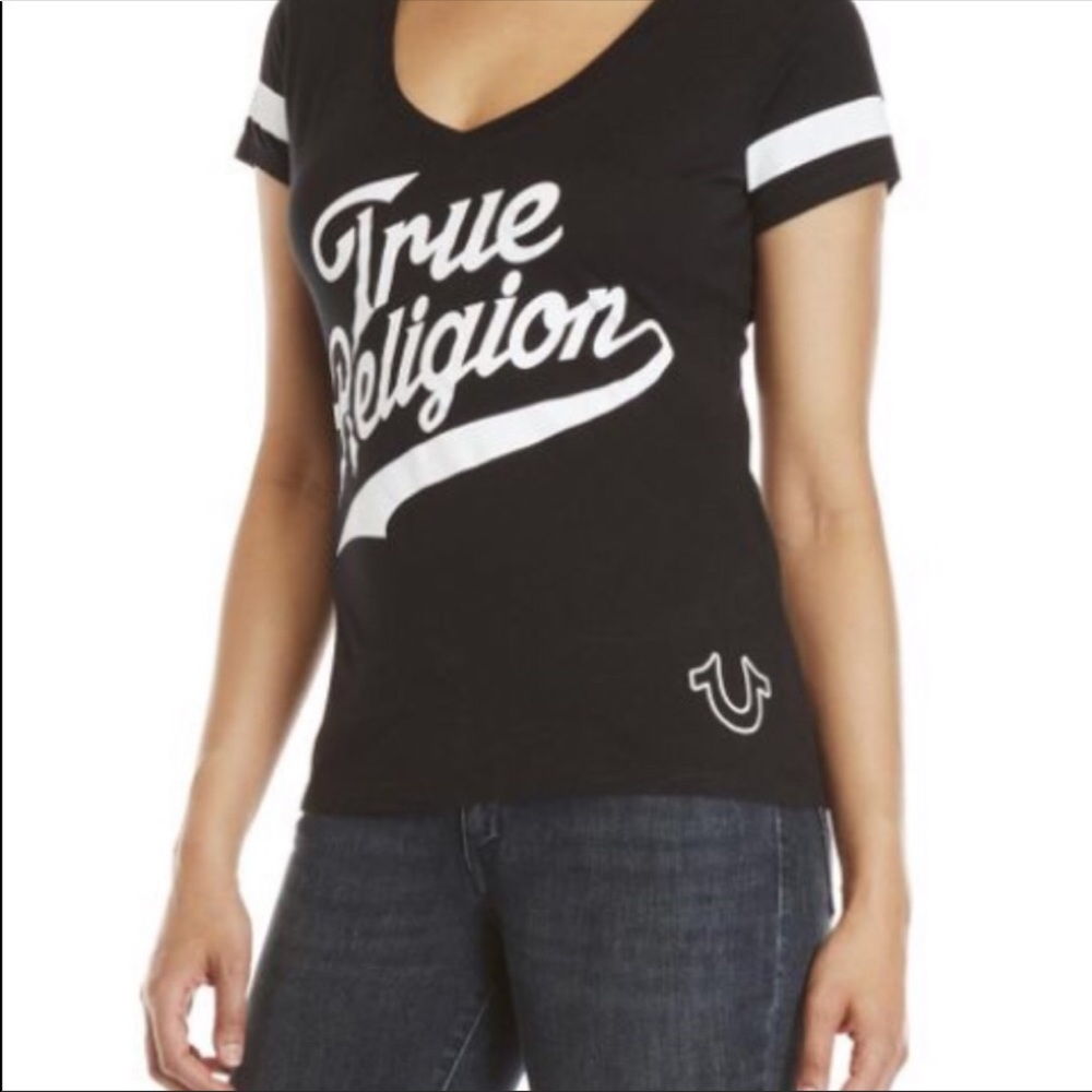NWT True Religion athletic deep v-neck jersey tee